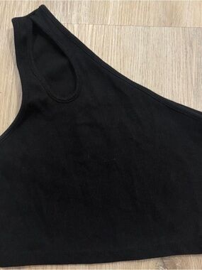 Zara Black Ribbed One-Shoulder Tank Top